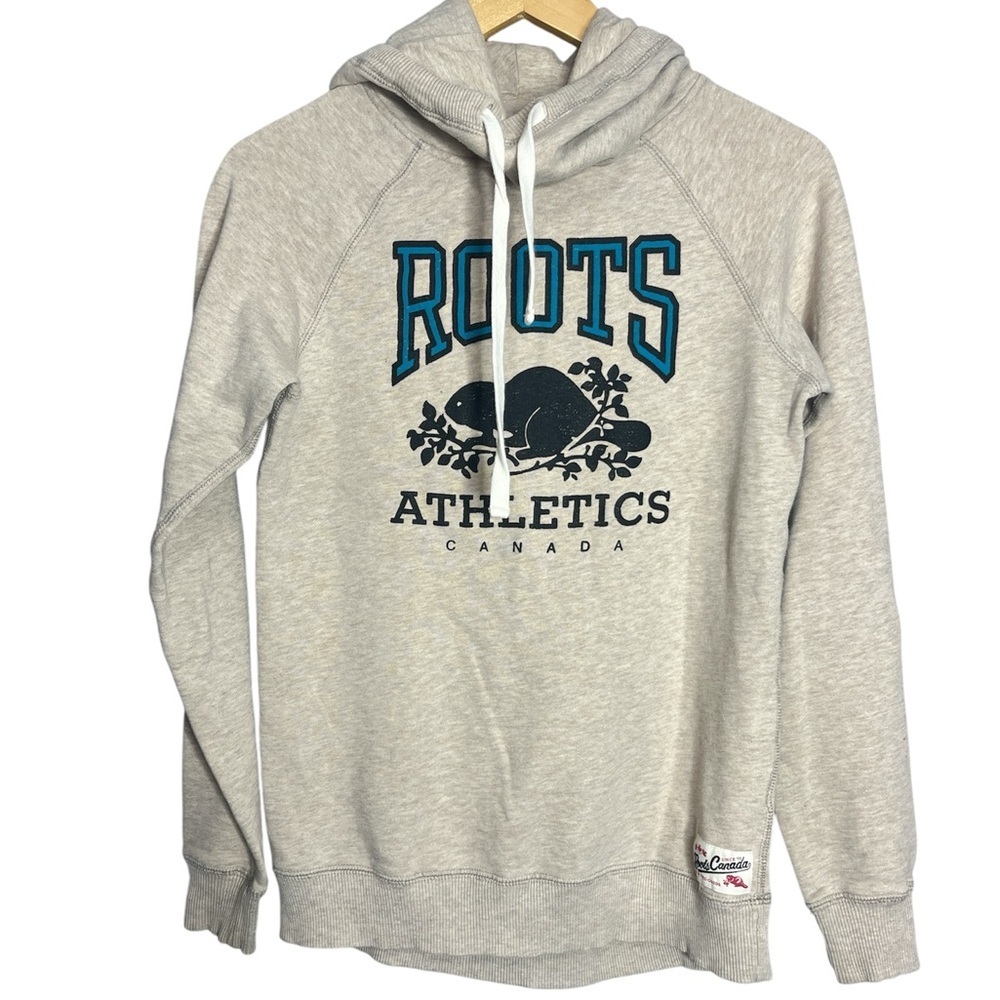 Roots Cowl Funnel Neck Beaver Logo Pullover Hoodie, size S